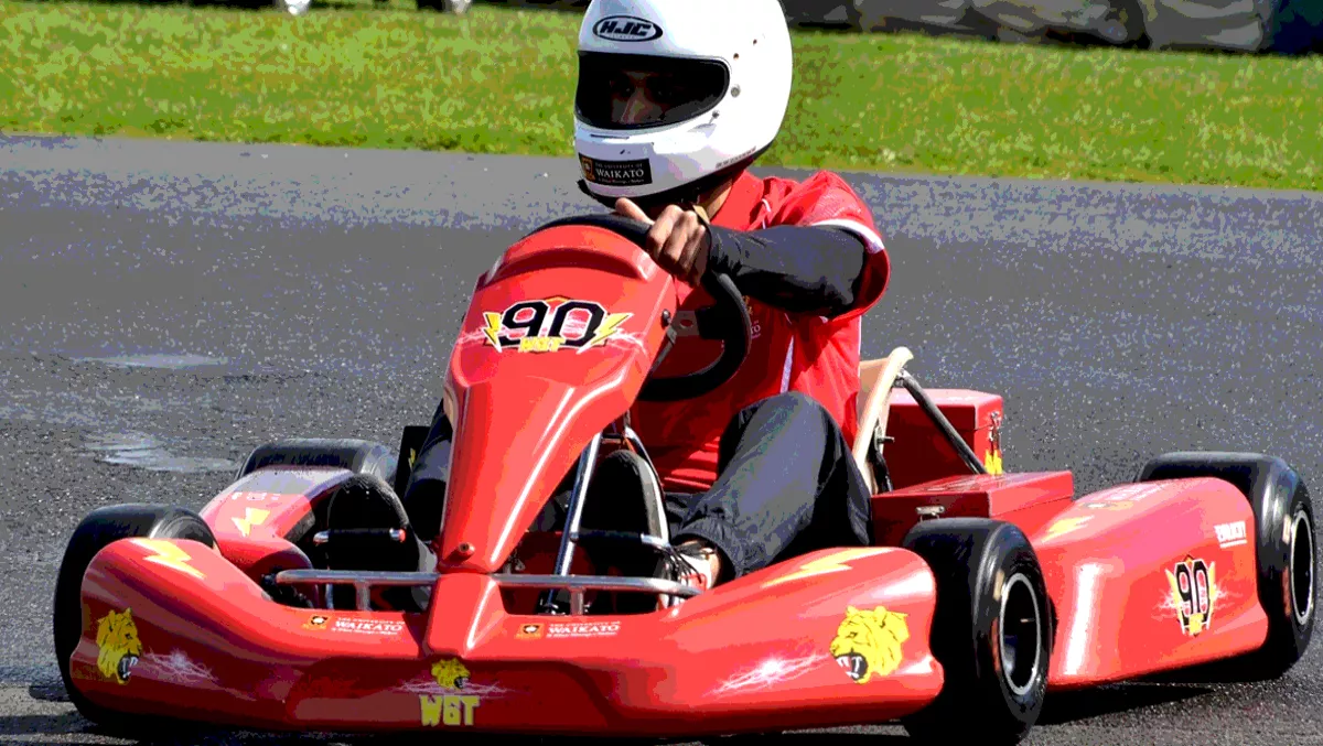 Red Go-kart with slick tyres